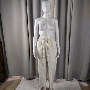 Woman Within 100% Cotton Off-White (Borderline Yellow) Pull-On Pants Size 22W
